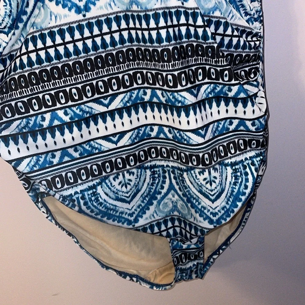 Cacique SWIM Tie-Neck Cutout No-Wire Swim One Piece Global Batik Swimsuit 28